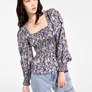 INC International Concepts Floral Blouse - Purple and Black